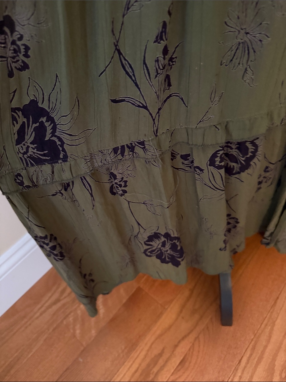 Angie Olive Green Maxi Dress with Black Floral Print. Medium - Picture 7 of 7